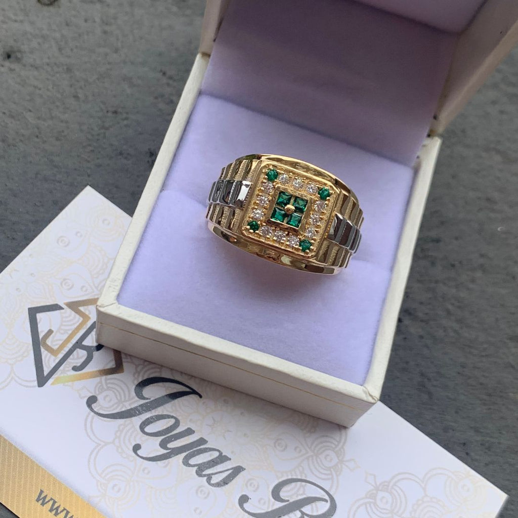 Anillo con circones blancos y verdes