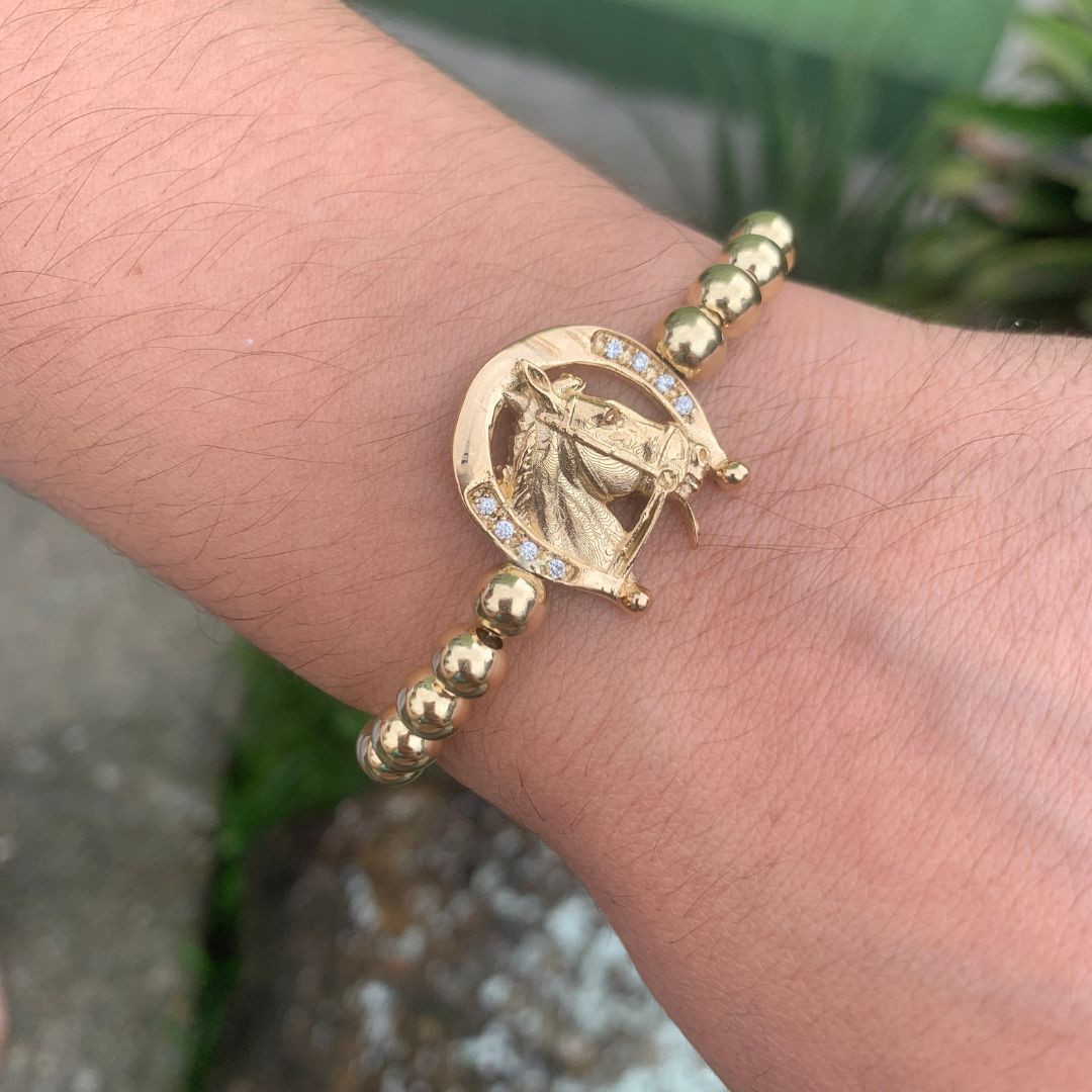 Pulsera con Bolas Lisas y Herraje de Caballo
